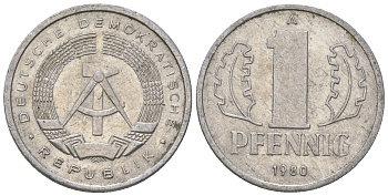 ГДР 1 пфенниг 1980 А KM 8.2 алюминий 4623-357