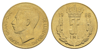 Люксембург 5 франков 1986 Герцог Жан (1964-1999) KM 60 алюминиевая бронза 4641-1046