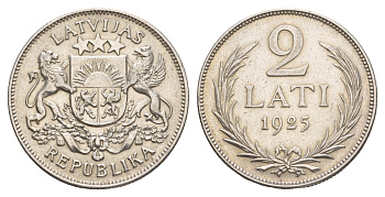 Латвия 2 лата 1925 год-тип KM 8 серебро 4657-817
