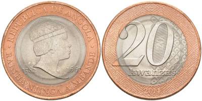 Ангола 20 кванза 2014 Королева Зинга Мбанди Нгола (1582-1663) KM 111 биметалл aUNC 69-134