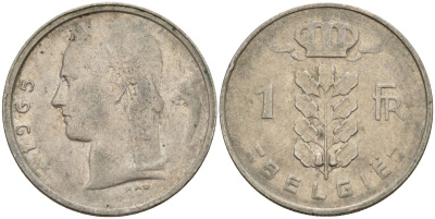 Бельгия 1 франк 1965 Belgie KM 143 медно-никель 4152-427