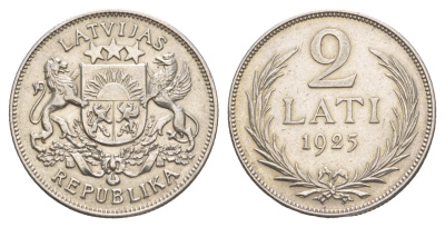 Латвия 2 лата 1925 год-тип KM 8 серебро 4657-817