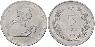 Турция 5 лир 1976 KM 905 нержавеющая сталь 4599-1142