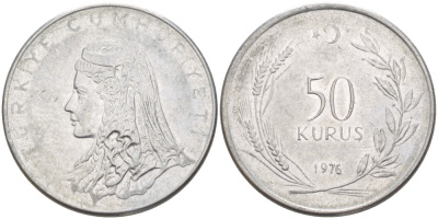 Турция 50 курушей 1976 Анатолийская невеста KM 899 нержавеющая сталь 202-341