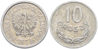 ПОЛЬША 10 ГРОШЕЙ 1973 MW KM АА47 алюминий 4547-866