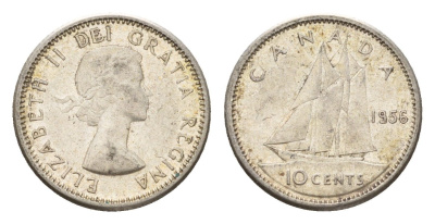 Канада 10 центов 1956 Елизавета II (1952-2022), парусник KM 51 серебро 99-747