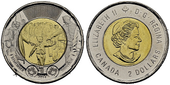 Канада 2 доллара 2014 75 лет с начала второй мировой войны KM 1711 биметалл UNC M4-07