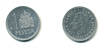 Испания 1 песета 1985 M, Хуан Карлос I (1975-2014) KM 821 алюминий 54-234