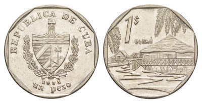 Куба 1 песо 1998 хижины Гуама KM 579 сталь плакированная никелем 4646-446