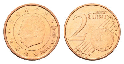Бельгия 2 евроцента 2000 Альберт II (1993-2013) KM 225 сталь плакированная медью UNC 4685-167