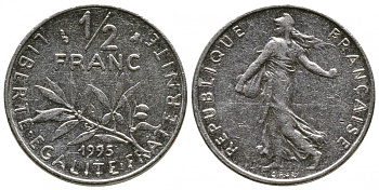 ФРАНЦИЯ 1/2 ФРАНКА 1995 KM 931.1 никель 93-1423