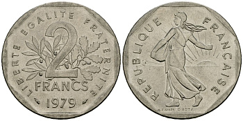 Франция 2 франка 1979 сеятель KM 942.1, Le Franc 272.3 никель 4120-1045