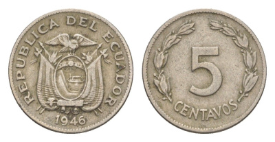 Эквадор 5 сентаво 1946 KM 75b медно-никель 4636-223