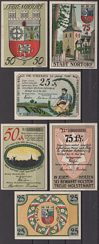 Норторф полный набор из 3 нотгельдов (25, 50 и 75 пфеннигов) 1921 Mehl Grabowski 989.1a бумага UNC (пресс) 7556-26-4-2