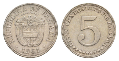 Панама 5 сентесимо 1961 тираж 1.000.000 экземпляров KM 23.1 медно-никель aUNC 4643-1265