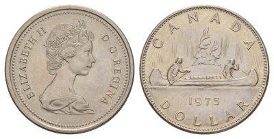 Канада 1 доллар 1975 Елизавета II (1952-2022), каноэ KM 76.2 никель UNC 4645-612