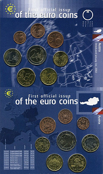 Австрия евронабор из 8 монет 2002 в пластиковой запайке биметалл UNC 7-5-2-3