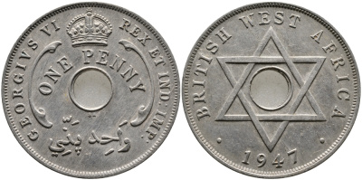 Британская Западная Африка 1 пенни 1947 Георг VI (1937-1952) KM 19 медно-никель 1523-522