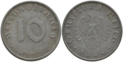 Германия 10 рейхспфеннигов 1944 A KM 101, J.371 цинк 4151-265