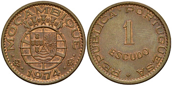 Португальский Мозамбик 1 эскудо 1974 KM 82 бронза UNC 4514-953