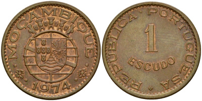 Португальский Мозамбик 1 эскудо 1974 KM 82 бронза UNC 4514-953