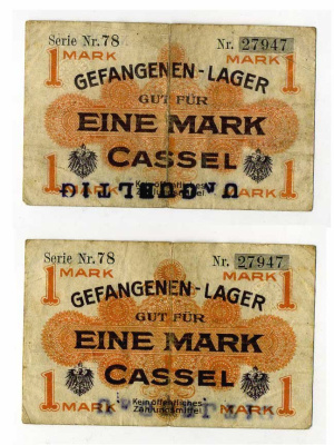 Германия 1 марка ND лагерь военнопленных в Касселе, печать недействительно C-2788 бумага 504-47-3-1