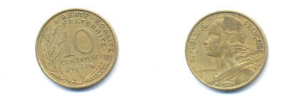 ФРАНЦИЯ 10 САНТИМОВ 1967 ТИП MARIANNE KM 929 медь алюминий никель 4379-568