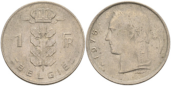 Бельгия 1 франк 1975 Belgie, Бодуэн I (1951-1993) KM 143.1 медно-никель 4592-1143