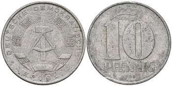ГДР 10 пфеннигов 1968 A KM 10 алюминий 55-133