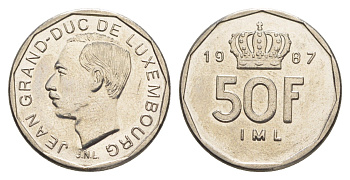 Люксембург 50 франков 1987 Герцог Жан (1964-1999) KM 62 никель UNC 4641-1122