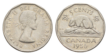 Канада 5 центов 1956 Елизавета II (1952-2022), бобр KM 50a никель 4639-433
