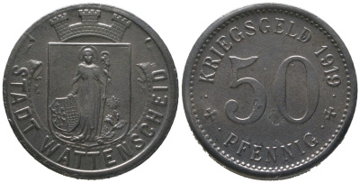 Ваттеншайд (Пруссия, Вестфалия) 50 пфеннигов 1919 Funck 579.5, Men18 32900.5 железо 4364-3746
