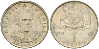 Чили 1 эскудо 1972 Хосе Мигель Каррера KM 197 медно-никель 4174-429
