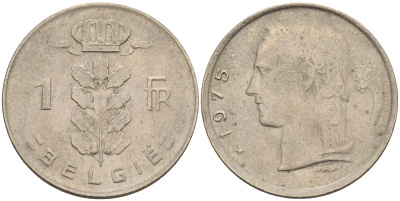 Бельгия 1 франк 1975 Belgie, Бодуэн I (1951-1993) KM 143.1 медно-никель 4592-1143