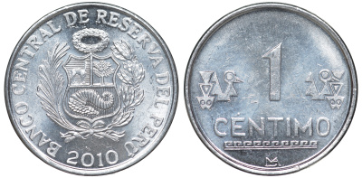 Перу 1 сентимо 2010 LIMA KM 303.4a алюминий aUNC 4189-1042