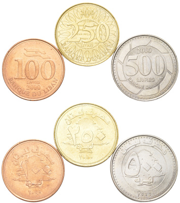 Ливан годовой набор из 3 монет (100, 250 и 500 ливров) 2000 KM 36, 38 и 39 UNC 4612-941-943