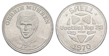 Нидерланды жетон Shell - Чемпионат мира по футболу 1970 года - сборная Голландии - Герри Мюрен 1970 диаметр 30 мм, вес 3,3 гр алюминий 4175-647