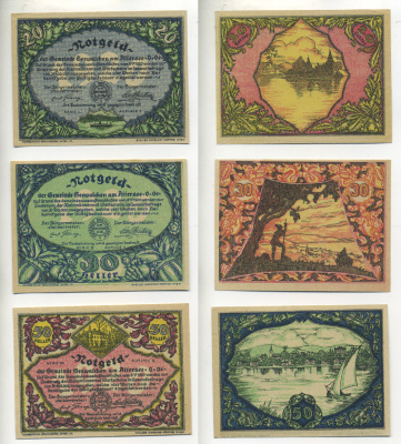 Австрия набор из 3 банкнот 1920 8 мая 1920, нотгельд, 20, 30, 50 геллеров, ATTERSEE O. OE, второй выпуск   бумага  aUNC  7555-5-3-2