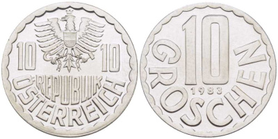 АВСТРИЯ 10 ГРОШЕЙ 1983 KM 2878 алюминий PROOF 211-914