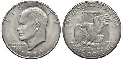 США 1 доллар 1971 Президент Эйзенхауэр, лунный орел KM 203 медь плакированная медно-никелем 4558-1032