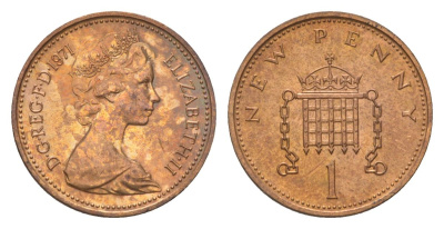 Великобритания 1 пенни 1971 Елизавета II (1952-2022) KM 915, Spink 4237 бронза 4627-642