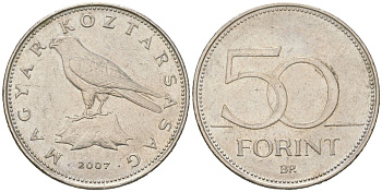 Венгрия 50 форинтов 2007 BP KM 697 латунь плакированная медно-никелем 4616-916