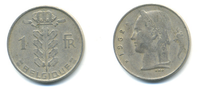 БЕЛЬГИЯ 1 ФРАНК 1962 BELGIQUE KM 142.1 медно-никель 86-1332