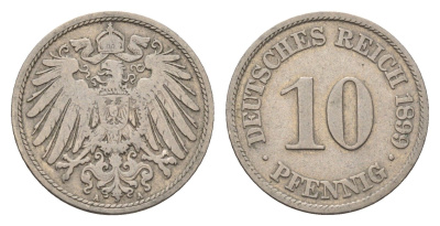 Германия 10 пфеннигов 1899 A, Вильгельм II (1888-1918) KM 12, J. 13 медно-никель 4636-768