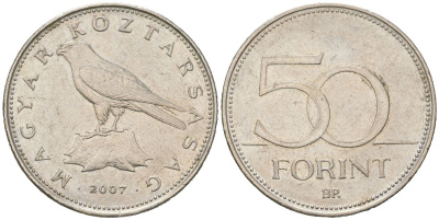 Венгрия 50 форинтов 2007 BP KM 697 латунь плакированная медно-никелем 4616-916