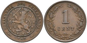 Нидерланды 1 цент 1898 Вильгельмина (1890-1948) KM 107 бронза 4576-629