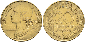 Франция 20 сантимов 1973  KM 930 медь алюминий никель    4595-1114