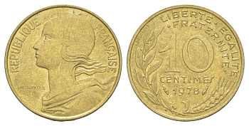 Франция 10 сантимов 1978 KM 929 алюминиевая бронза 4627-1239