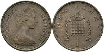 Великобритания 1 пенни 1974 Елизавета II (1952-2022) KM 915, Spink 4237 (B1) бронза 4396-1154
