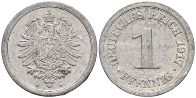 Германия 1 пфенниг 1917 A KM 24, J. 300, Weege 2 алюминий 4151-1231